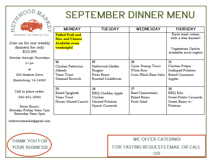 september menu 2023
